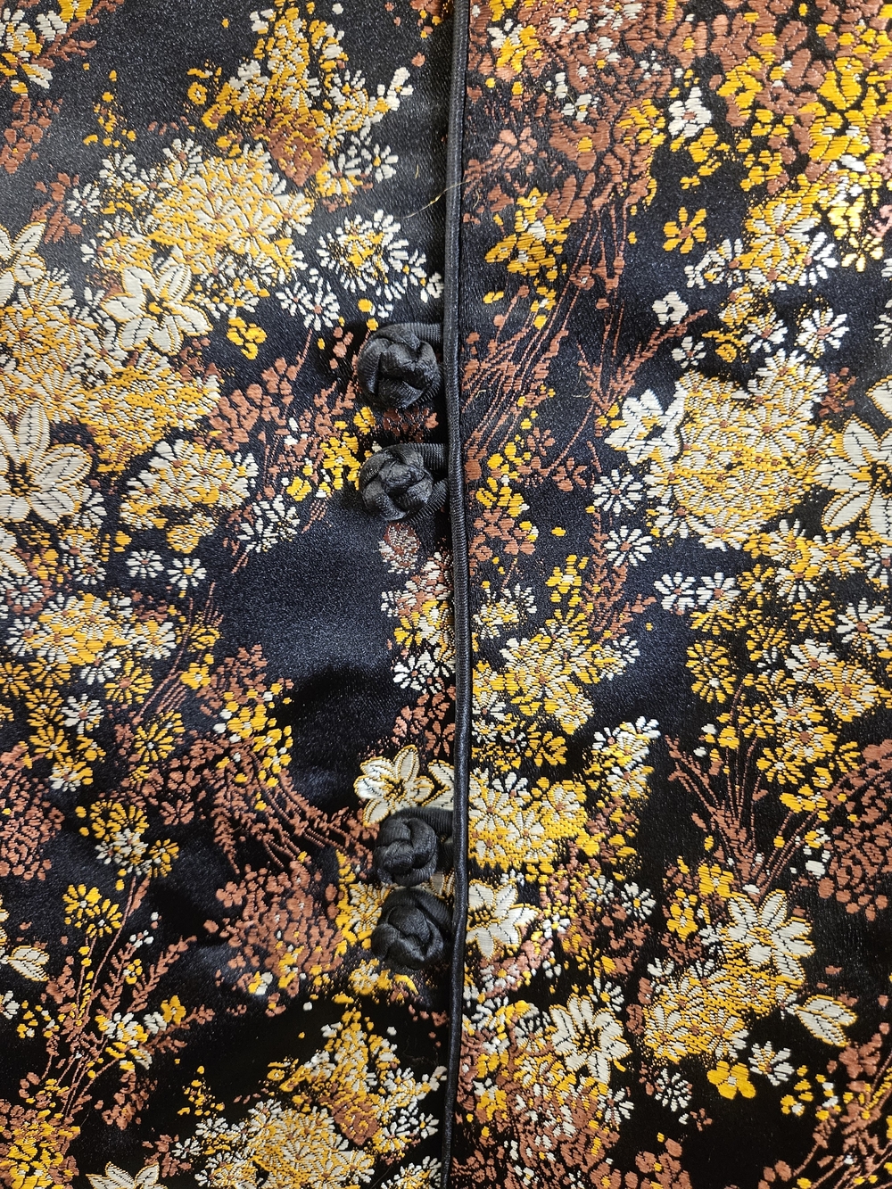 Cathayana Black Gold  Floral Brocade Jacket Frog Closure Size Large Blazer - Picture 7 of 10